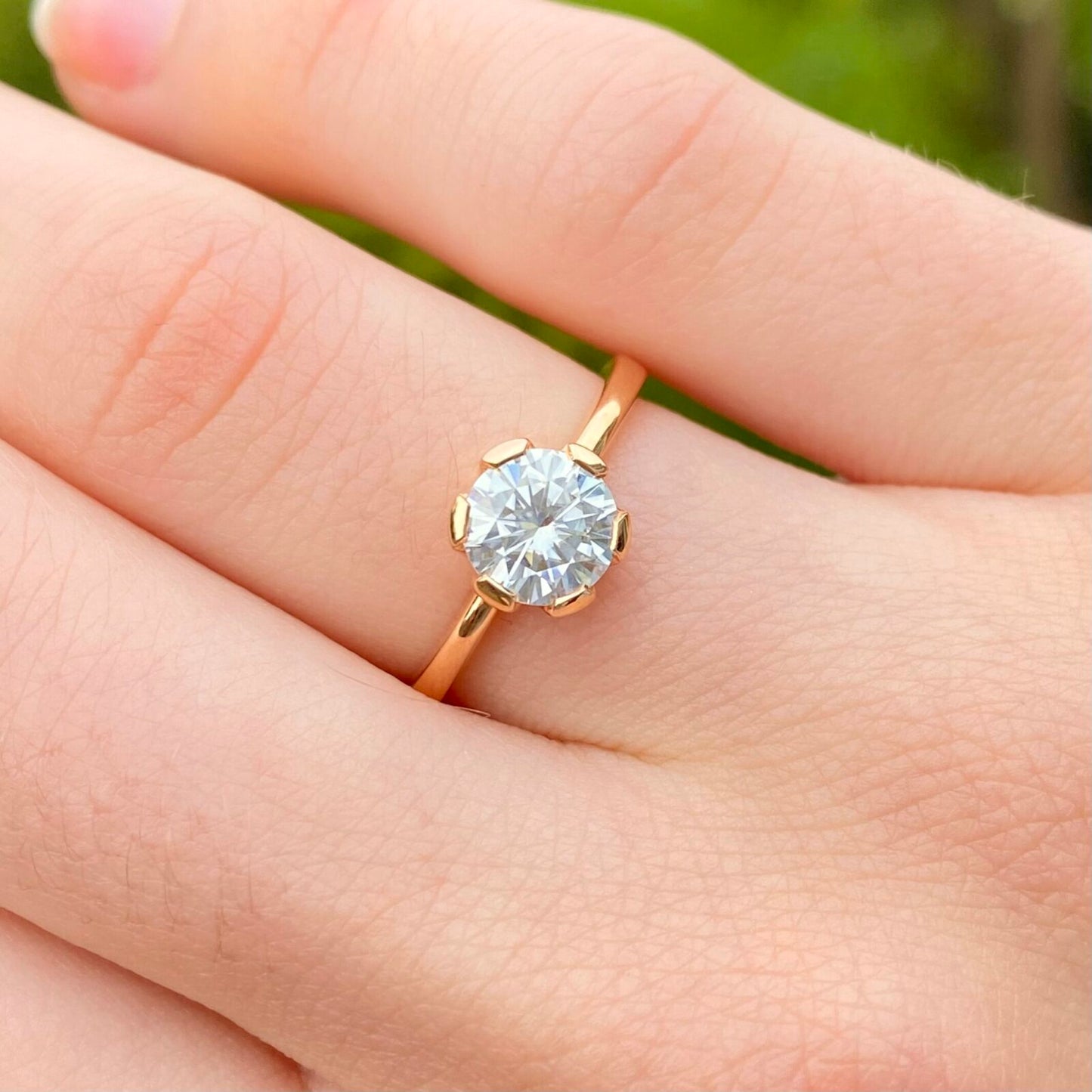 18ct Rose Gold Moissanite Flower Solitaire Engagement Ring (Size M 1/2, Resize J 1/2 - N)