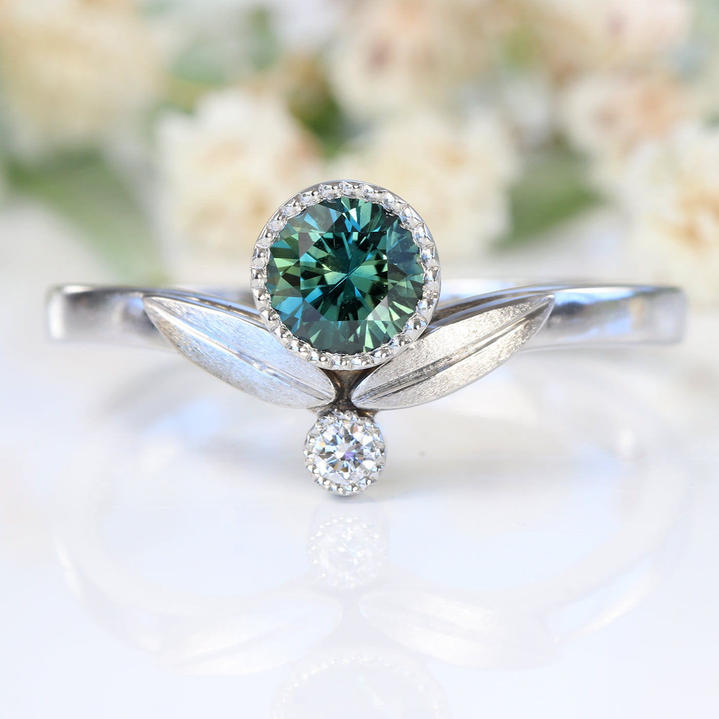 Parti Sapphire and Diamond Sweetheart Wishbone Engagement Ring