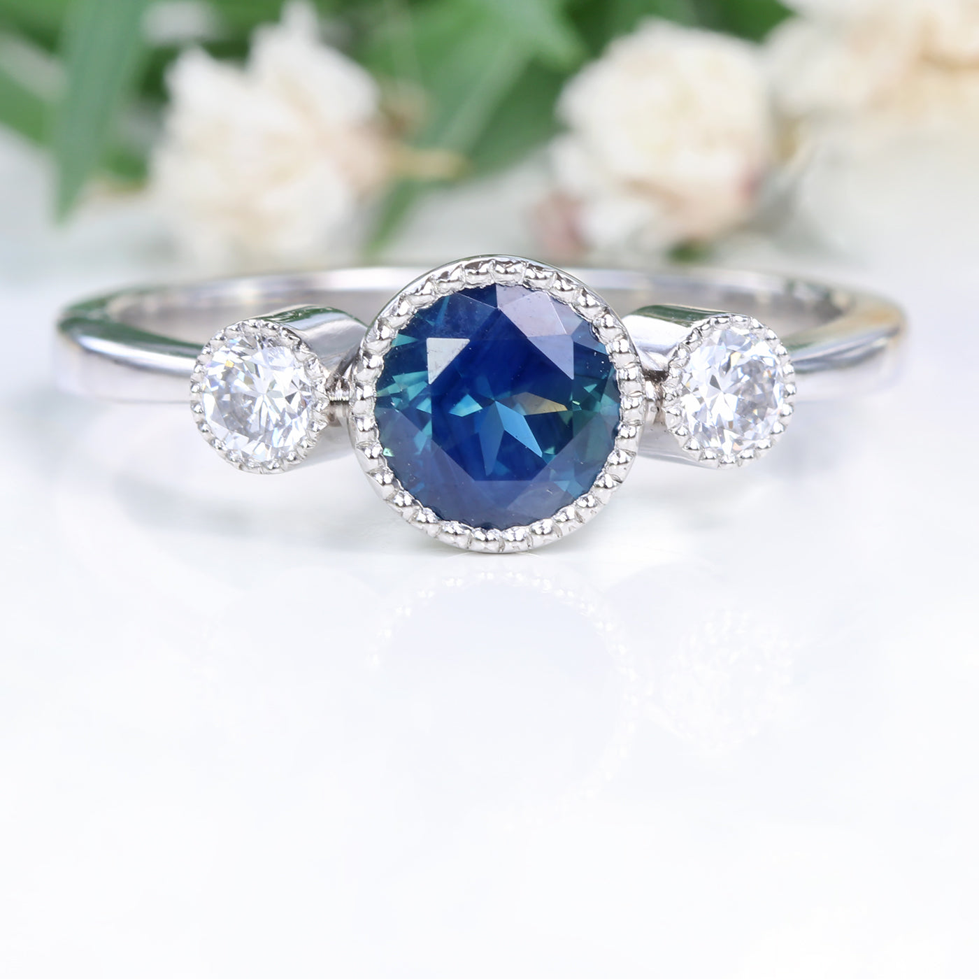 Platinum Parti Sapphire & Diamond Trilogy Engagement Ring (Size L, Resize I - O)