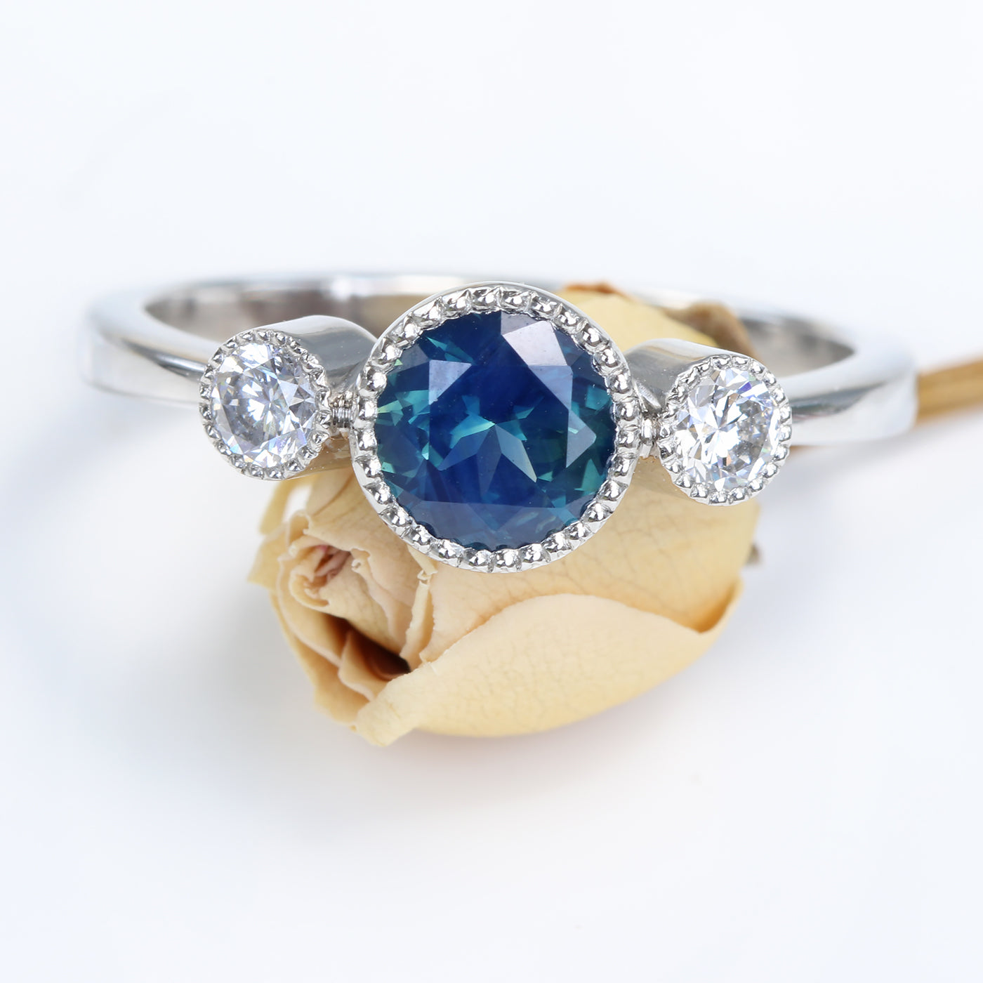 Platinum Parti Sapphire & Diamond Trilogy Engagement Ring (Size L, Resize I - O)