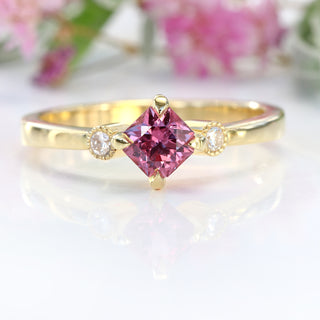 Custom 18ct Gold Octagon Cut Pink Sapphire & Diamond Trilogy Ring