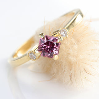 Custom 18ct Gold Octagon Cut Pink Sapphire & Diamond Trilogy Ring