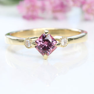 Custom 18ct Gold Octagon Cut Pink Sapphire & Diamond Trilogy Ring