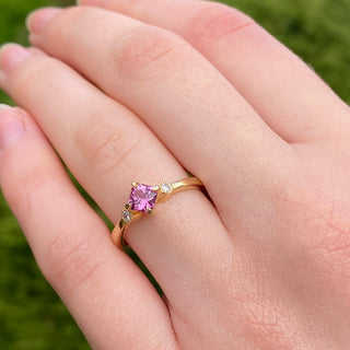 Custom 18ct Gold Octagon Cut Pink Sapphire & Diamond Trilogy Ring