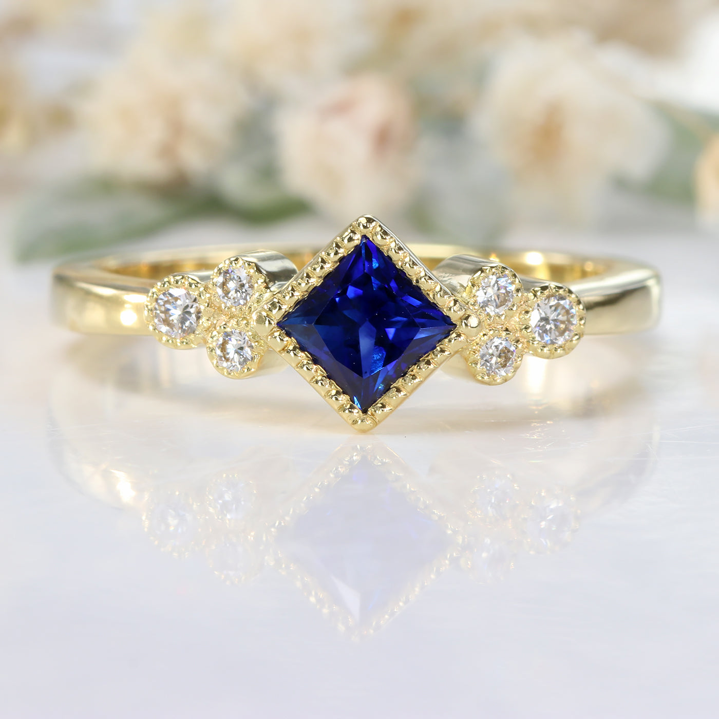 Princess cut sapphire engagement ring white gold vintage unique Square  engagement ring for women eternity twisted diamond promise ring her |  PenFine – PENFINE