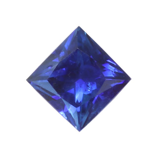 Loose princess cut blue sapphire shown separately for colour and shape.