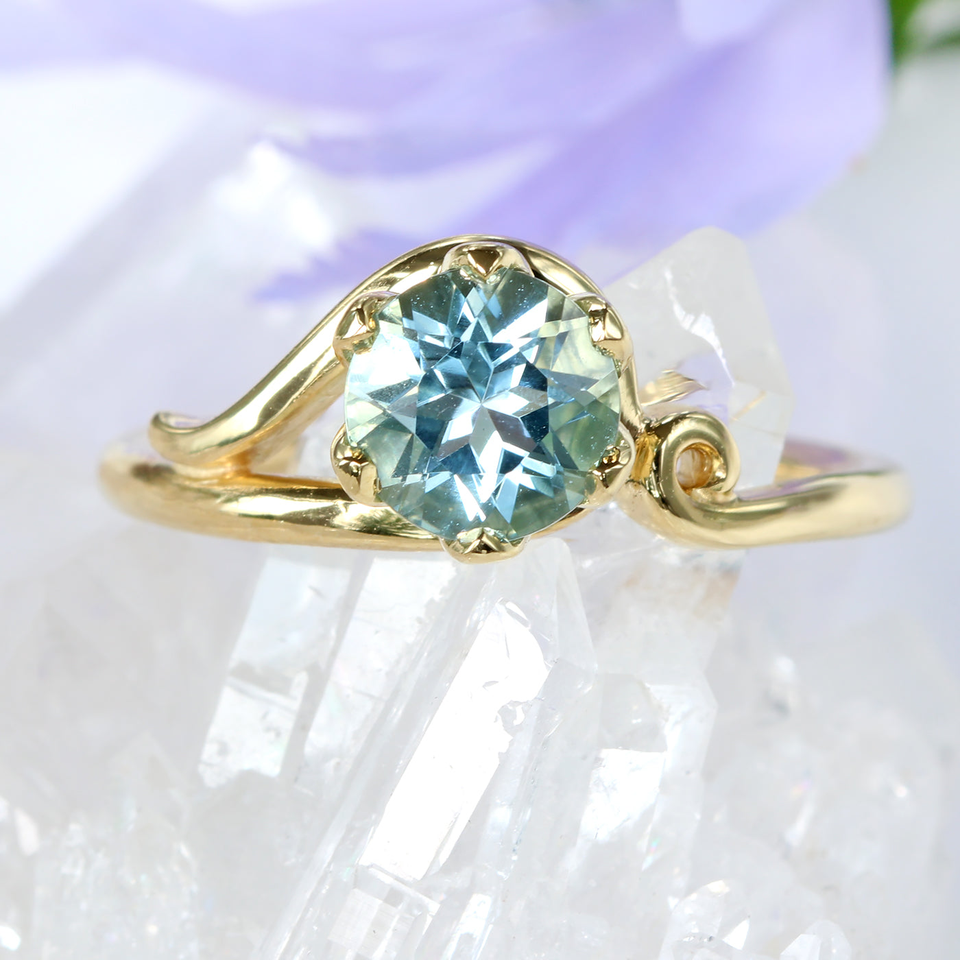 Custom Aquamarine Art Nouveau Engagement Ring