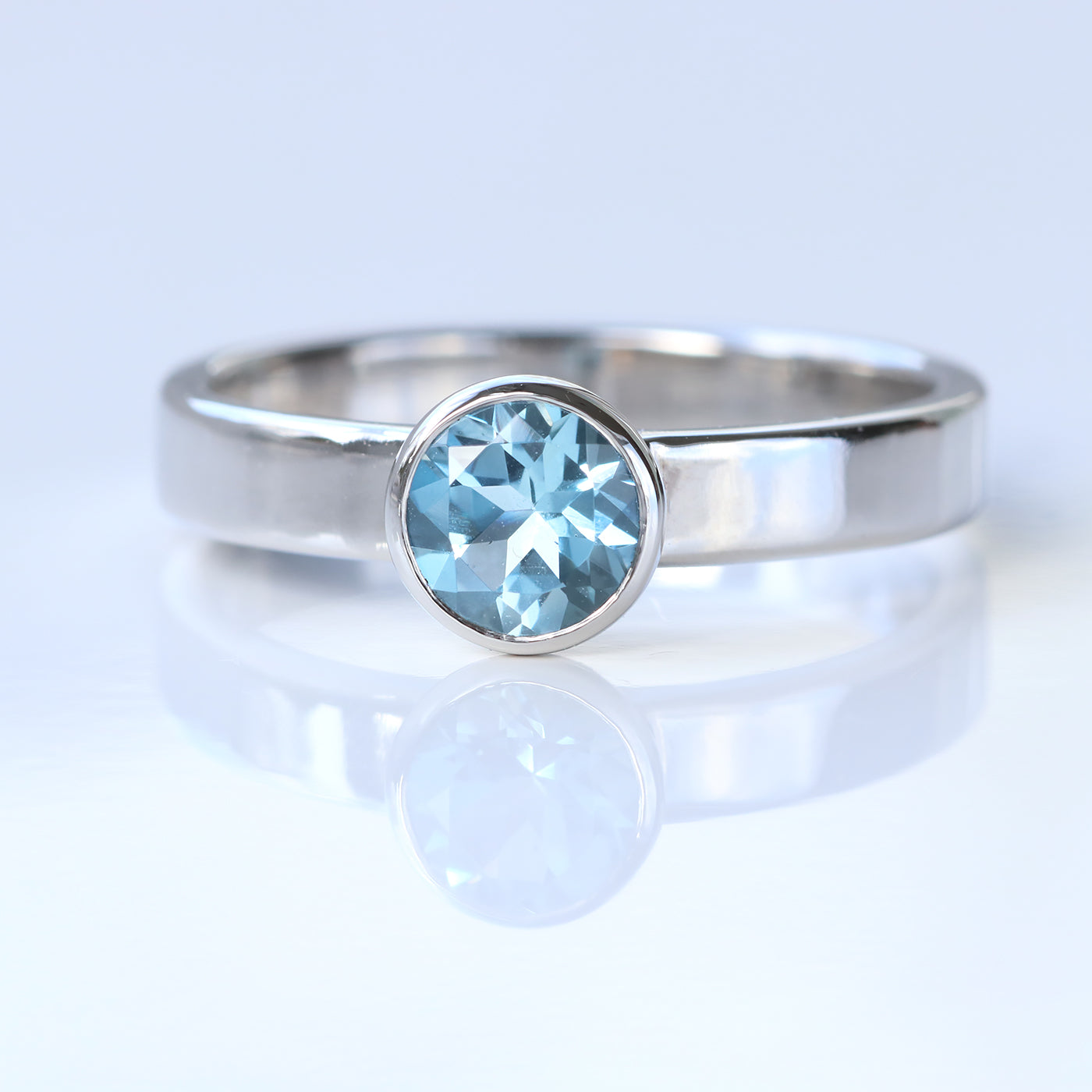 Custom Aquamarine Wide Band Ring in Platinum