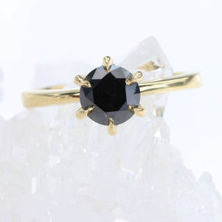 Custom 18ct Gold 6-Prong Set Black Diamond Engagement Ring