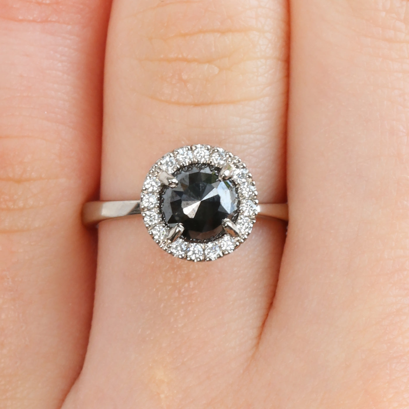 black diamond halo ring