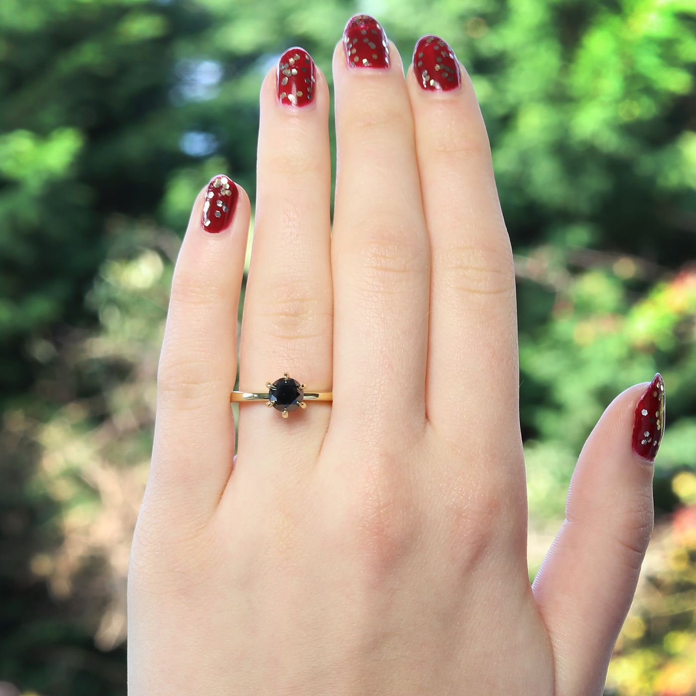 18ct Gold 6-Prong Set Black Diamond Engagement Ring