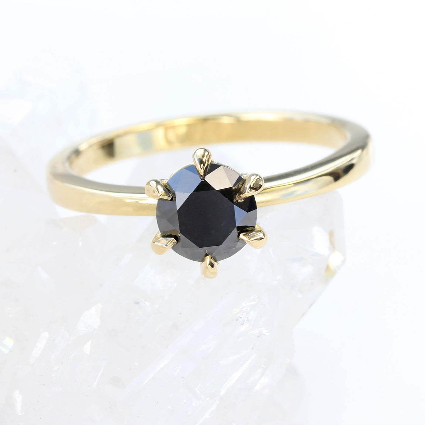 18ct Gold 6-Claw Black Diamond Solitaire Engagement Ring