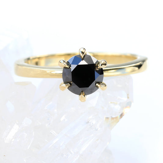 18ct Gold 6-Claw Black Diamond Solitaire Engagement Ring