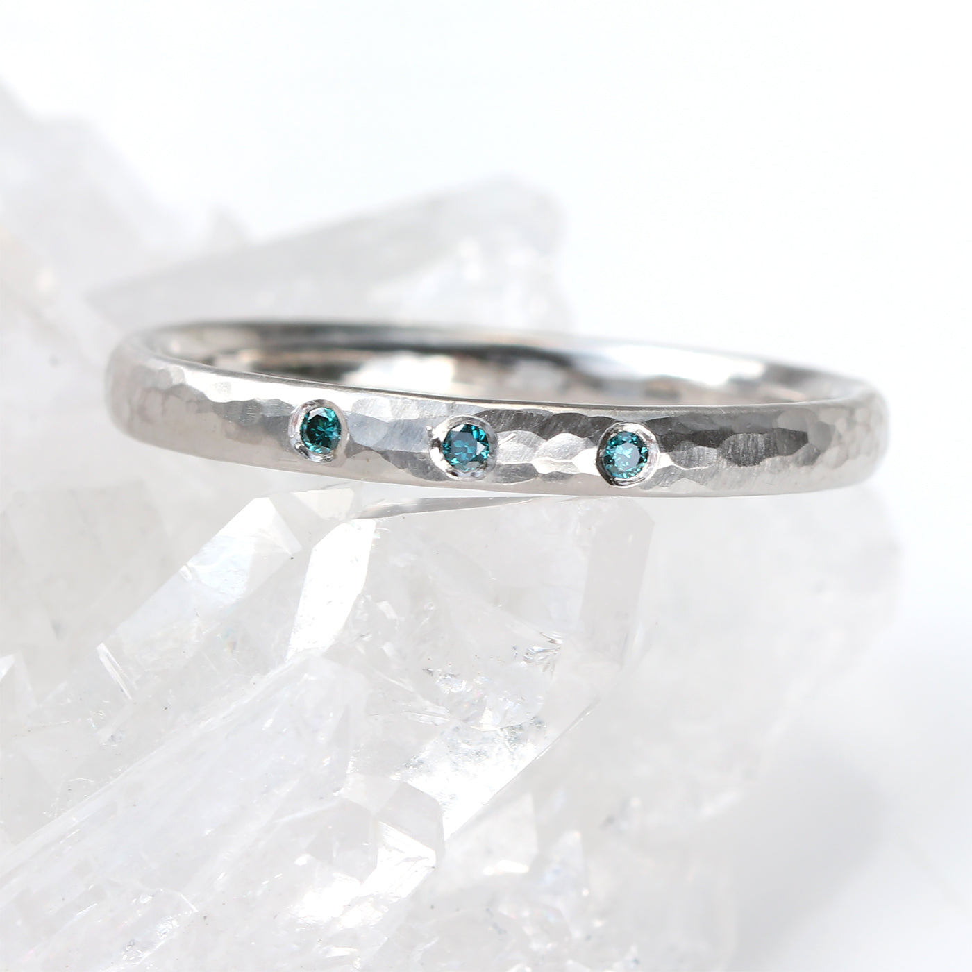 Platinum Hammered Blue Diamond Wedding Ring