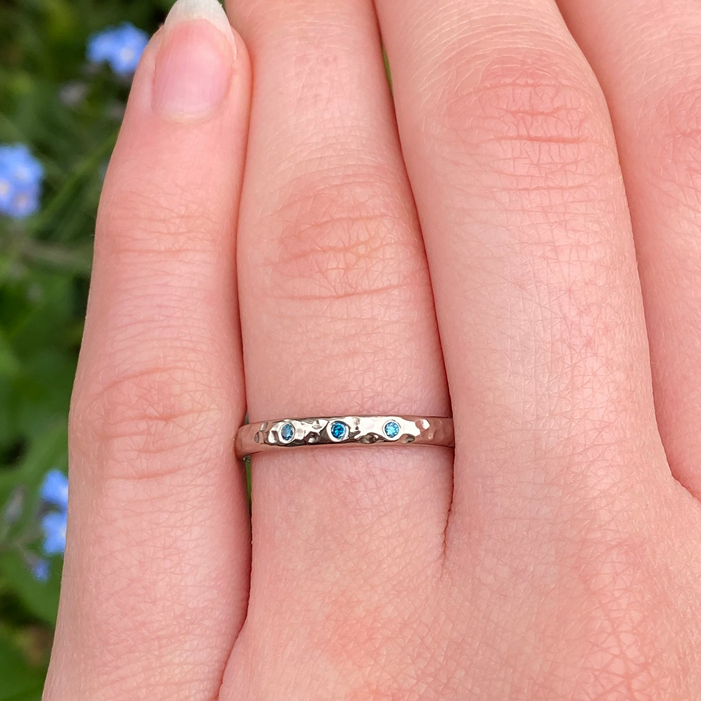 Platinum Hammered Blue Diamond Ring (Size L 1/2)