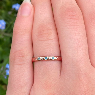 18ct Rose Gold Hammered Blue Diamond Wedding Ring