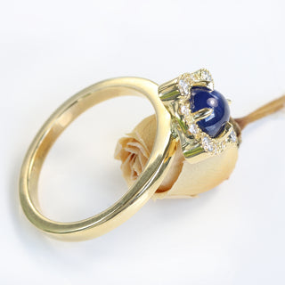 Golitha Handmade 18ct Gold Blue Sapphire and Diamond Halo Ring