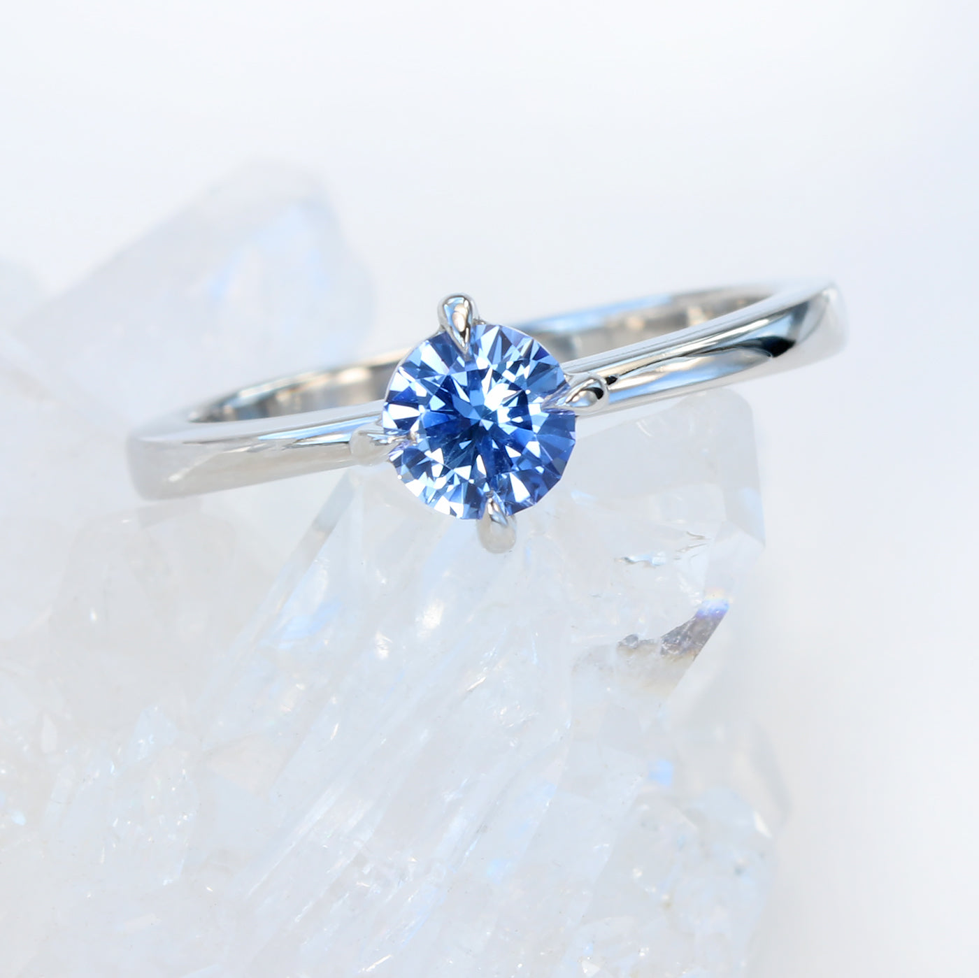 Platinum Blue Sapphire Basket Set Engagement Ring