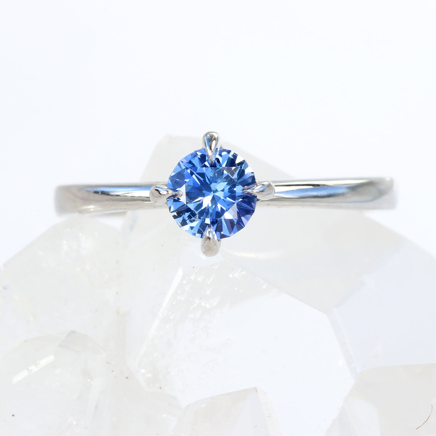 Platinum Blue Sapphire Basket Set Engagement Ring