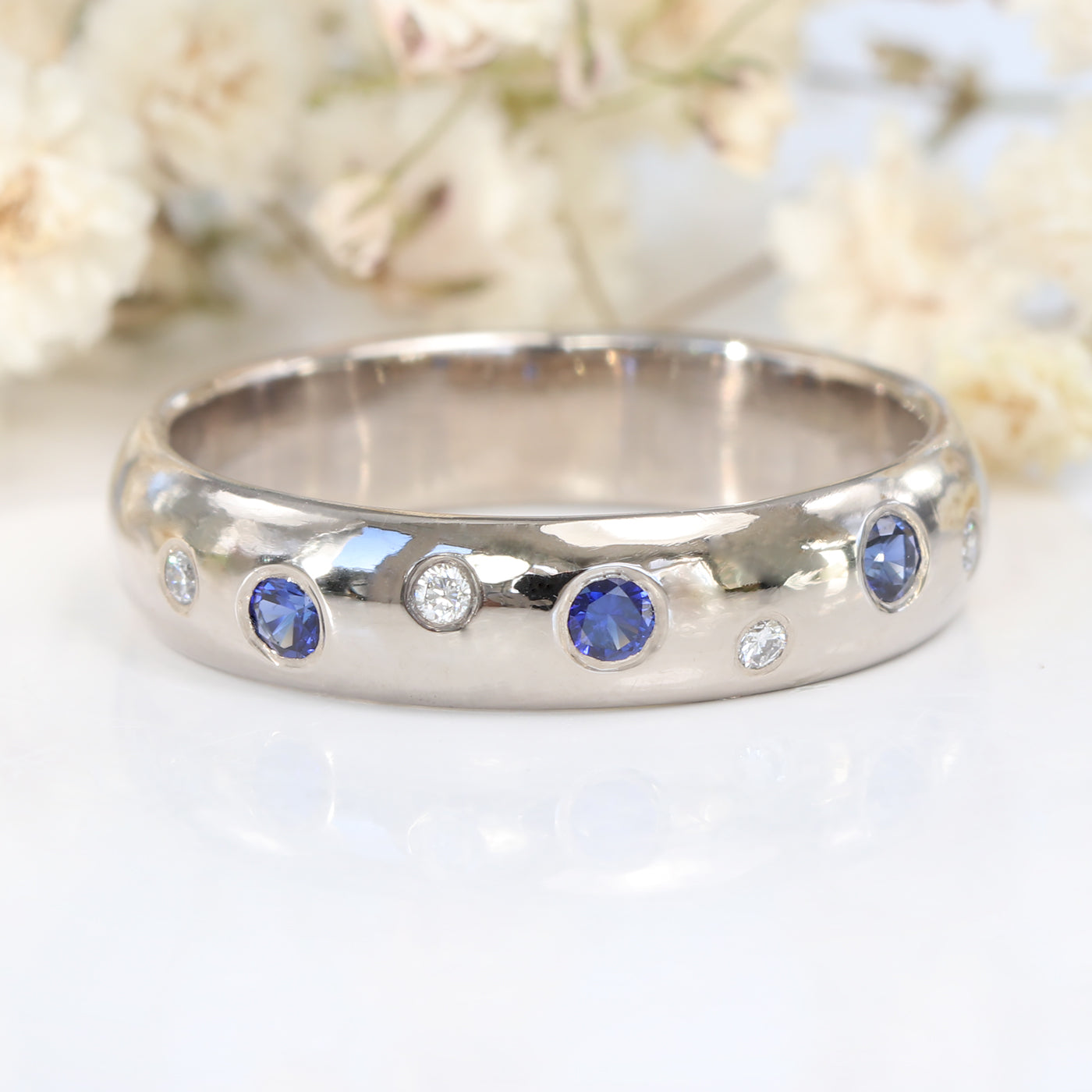 925/18K WHITEGOLD RACHEAL BLUE store SAPPHIRE A9 WEDDING RING SIZE 8