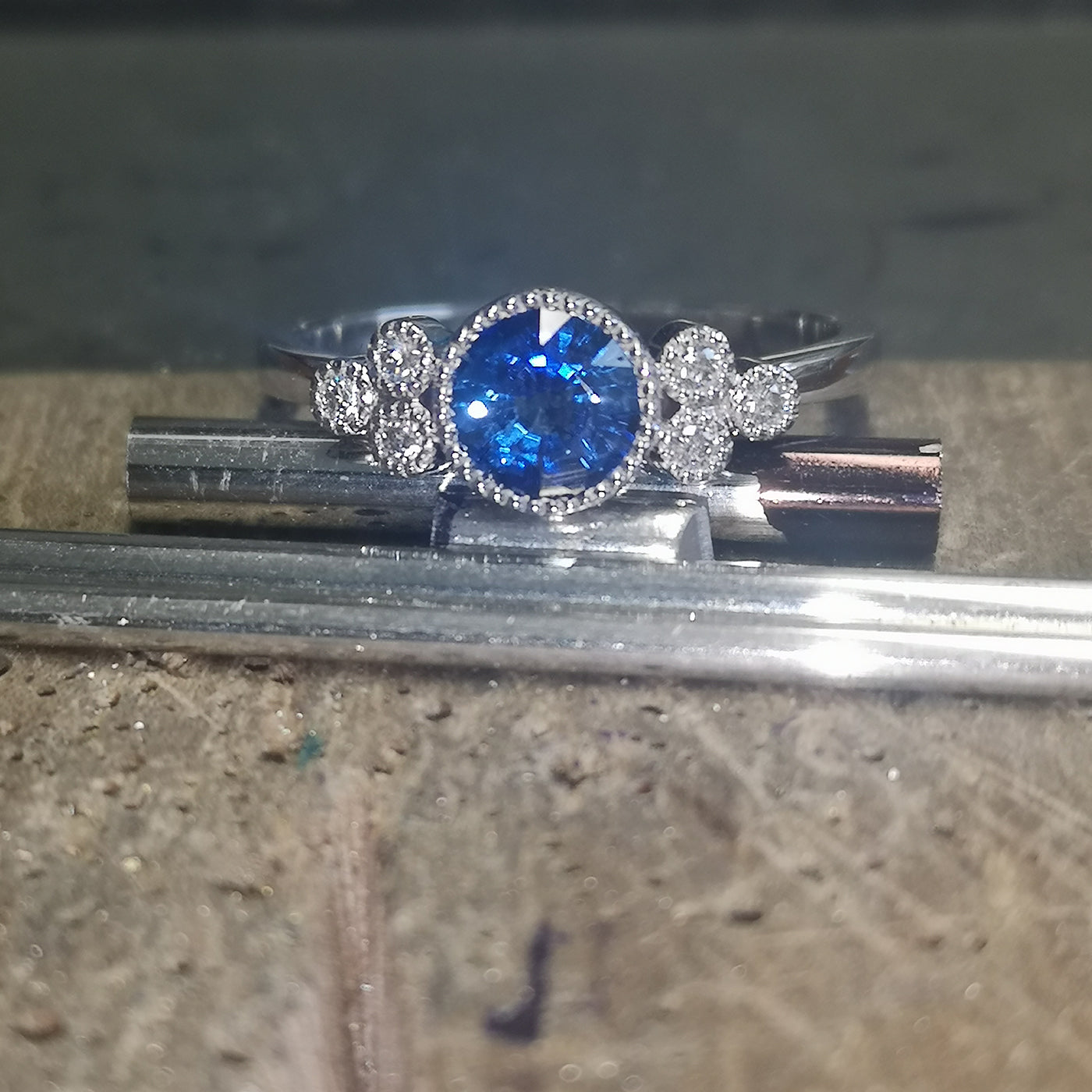 Platinum Sapphire & Diamond Engagement Ring & Wedding Ring Set