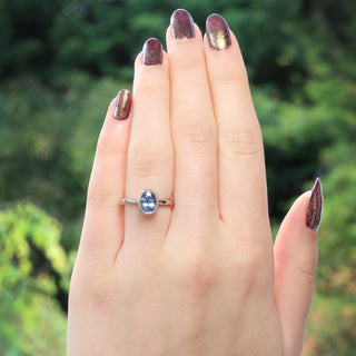 Custom 18ct White Gold Oval Cut Blue Sapphire Solitaire Engagement Ring