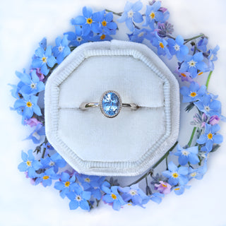 Custom 18ct White Gold Oval Cut Blue Sapphire Solitaire Engagement Ring
