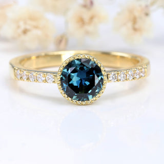 Bespoke Newlyn 18ct Gold Parti Sapphire & Pavé Diamond Band Solitaire Engagement Ring