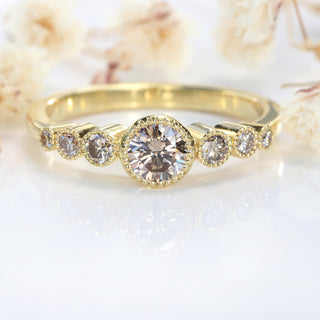 Custom 7 Stone Champagne Diamond Engagement Ring