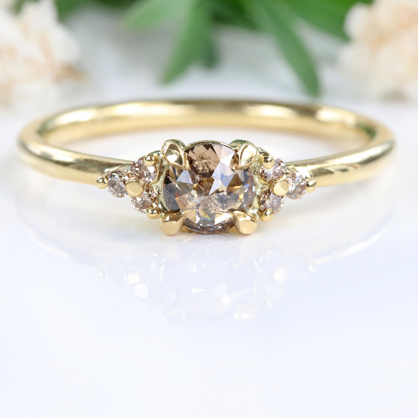 18ct Gold Champagne Diamond Cluster Engagement Ring (Size K 1/2, Resize I 1/2 to L)