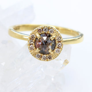 Custom 18ct Gold Cognac and Champagne Diamond Halo Ring