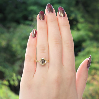 Custom 18ct Gold Cognac and Champagne Diamond Halo Ring