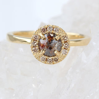 Custom 18ct Gold Cognac and Champagne Diamond Halo Ring