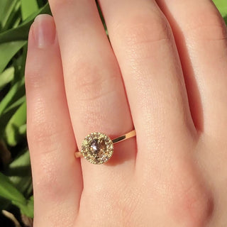 Custom 18ct Gold Cognac and Champagne Diamond Halo Ring