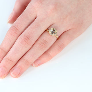 Custom 18ct Gold Cognac and Champagne Diamond Halo Ring