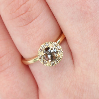 Custom 18ct Gold Cognac and Champagne Diamond Halo Ring