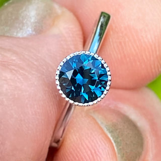 Custom Platinum Parti Sapphire Milgrain Solitaire Engagement Ring