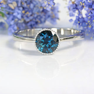 Custom Platinum Parti Sapphire Milgrain Solitaire Engagement Ring