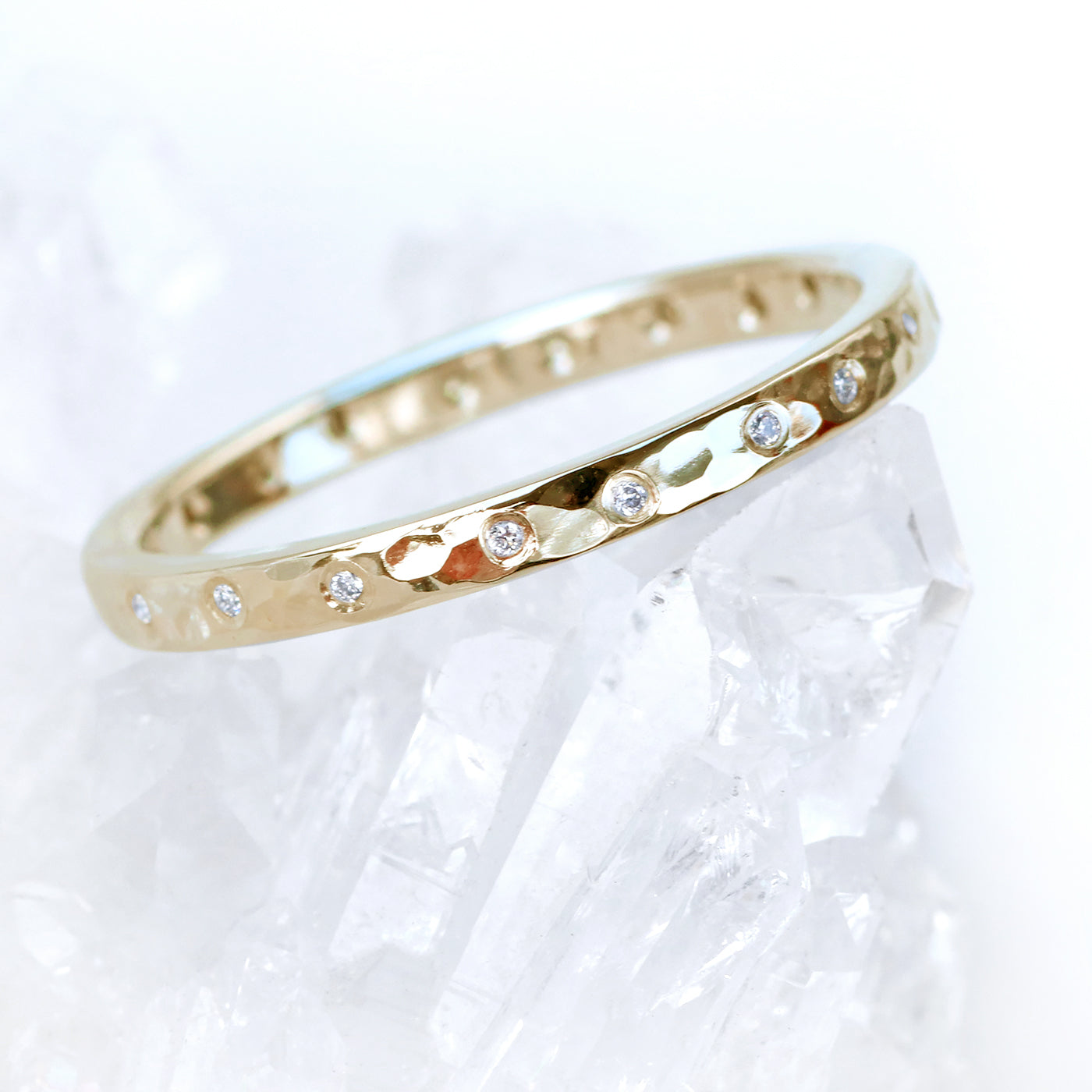 Slim Hammered 20 Diamond Rose Gold Eternity Ring