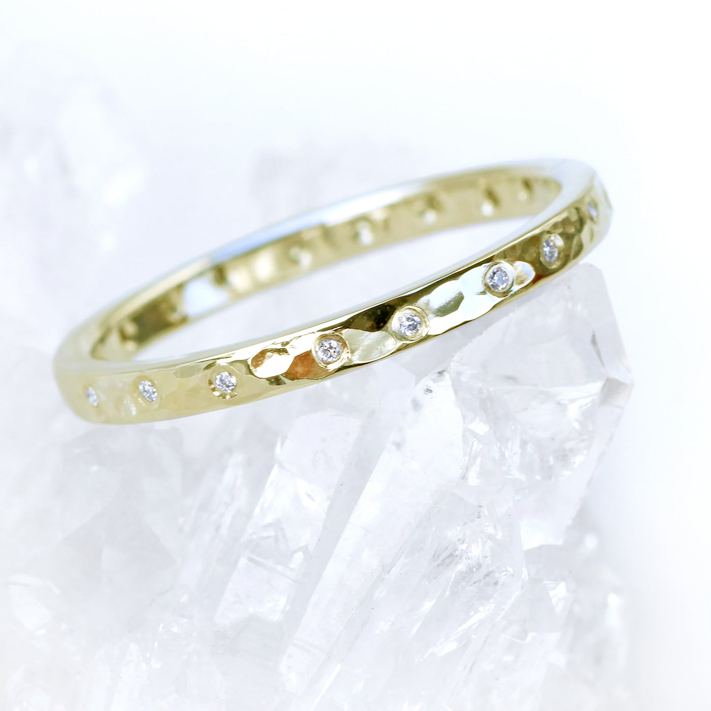 Slim Hammered 20 Diamond Gold Eternity Ring