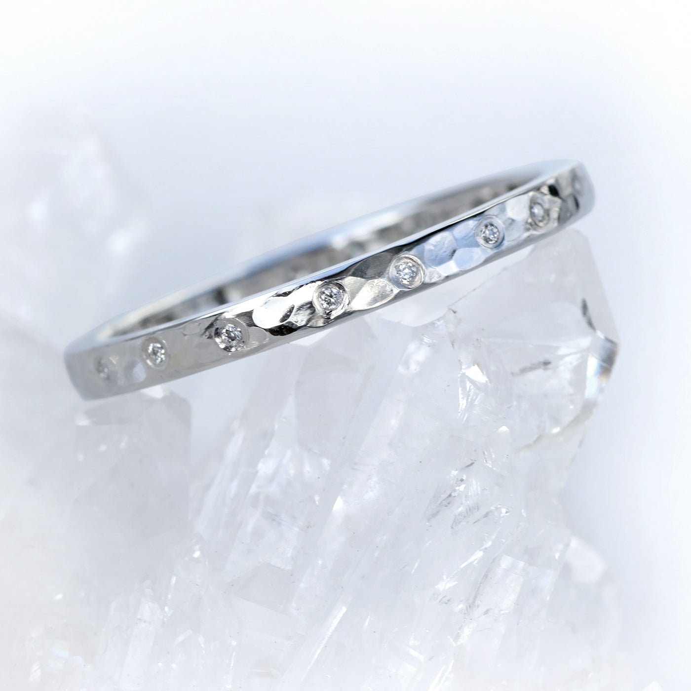 Slim Hammered 20 Diamond White Gold Eternity Ring