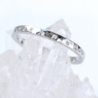 Platinum Slim Hammered 20 Diamond Wedding Ring