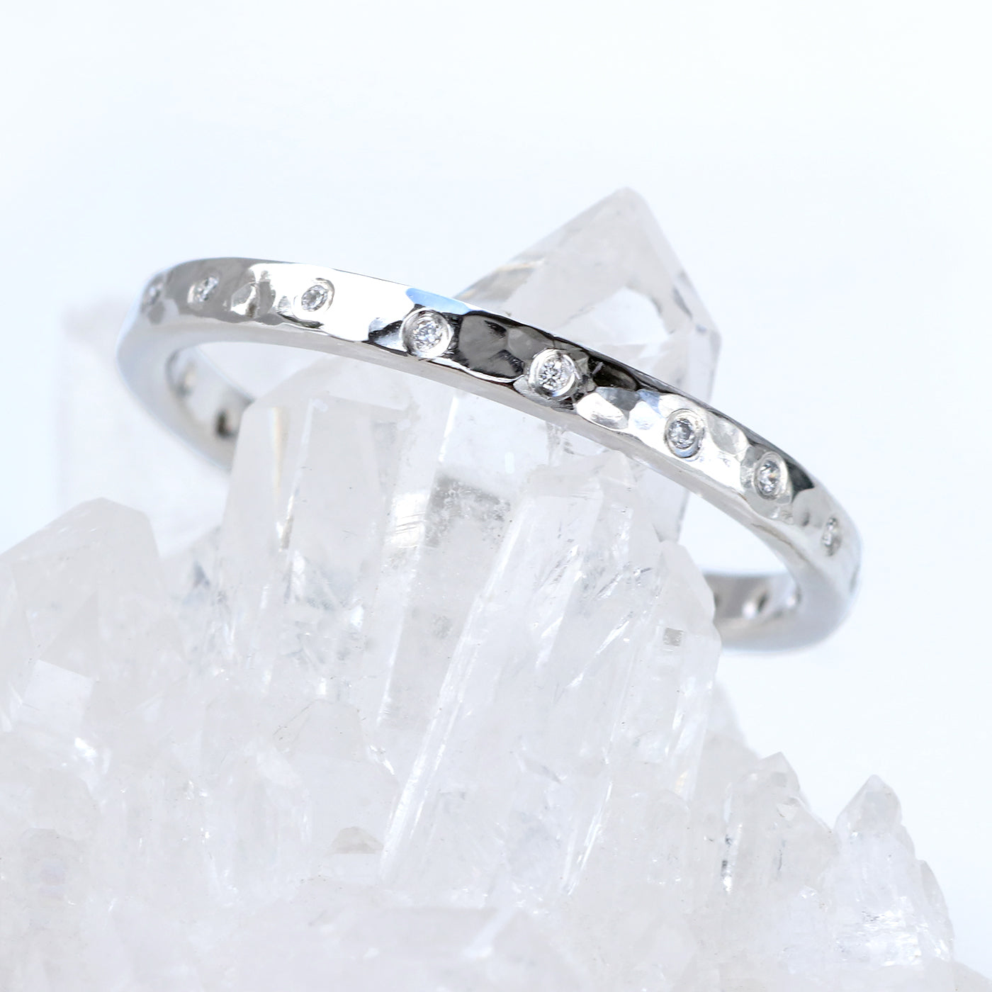 Slim Hammered 20 Diamond White Gold Eternity Ring