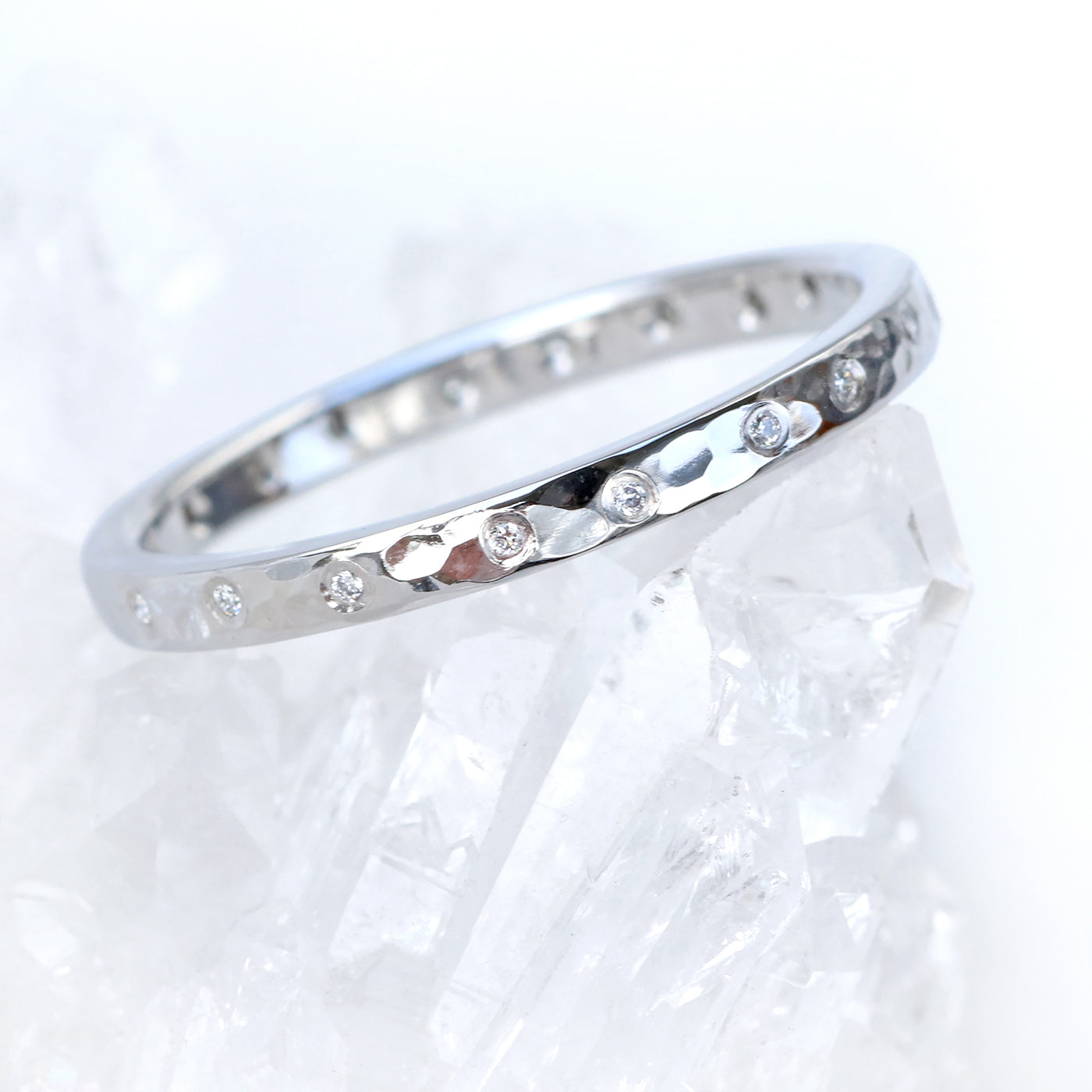 Slim Hammered 20 Diamond White Gold Eternity Ring