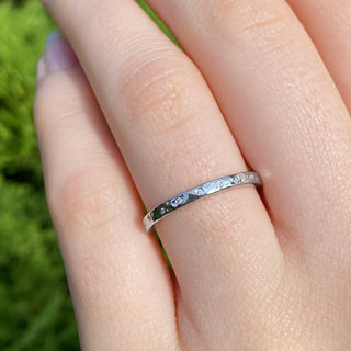 Platinum Slim Hammered 20 Diamond Wedding Ring