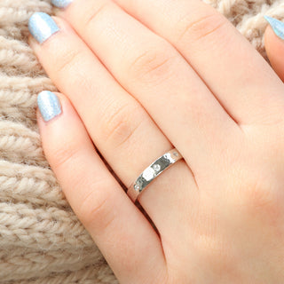 Custom Moissanite Solitaire Platinum Ring Set, Hammered Finish