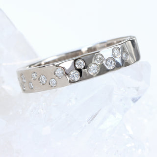 Custom Hammered White Gold Band Set with Diamonds