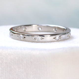 Platinum Engraved Bead-Set Diamond Wedding Ring