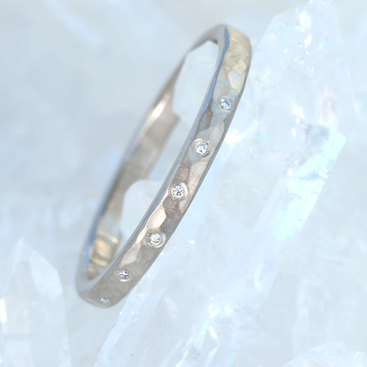 diamond hammered wedding ring