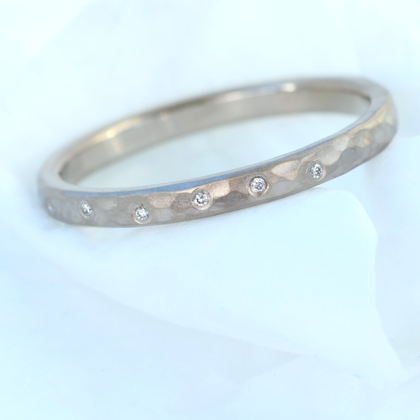 diamond hammered wedding ring